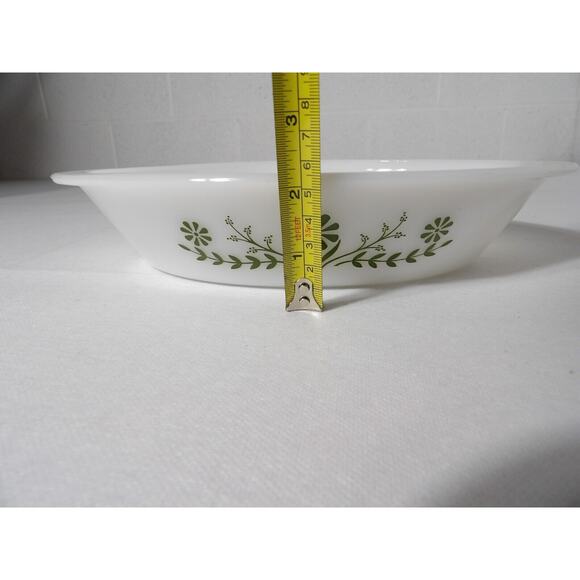 Vintage Glasbake White Green Daisy Flower Oval Divided Casserole Dish Qt - Picture 6 of 11